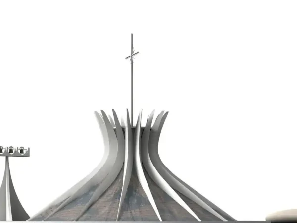 foto da catedral de Brasília e o post de iluminação que a acompanha.
