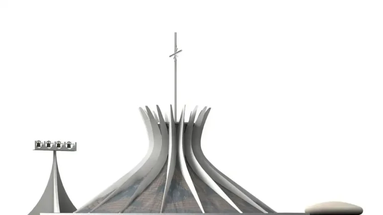 foto da catedral de Brasília e o post de iluminação que a acompanha.