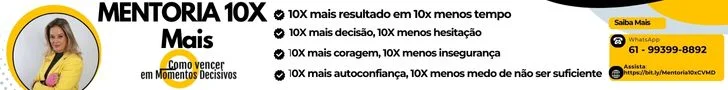 Banner publicitário da MENTORIA 10X MAIS ESCRITO EM PRETO E AMARELO. Com a foto da mentora Carla Ribeiro Testa vestindo uma blusa preta e blazer amarelo.