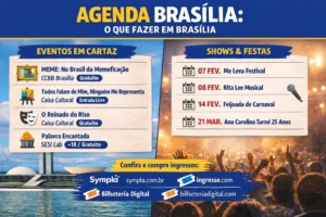 banner com imagem do Congresso Nacional e outra imagem de um show e com os dizeres: AGENDA BRASÍLIA - QUE FAZER EM BRASÍLIA E uma lista com 8 eventos e datas.