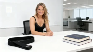 imagem da Carla Ribeiro sentada, com a faixa preta ao lado e livro do mestrado.